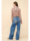 Western Print Chiffon Button Up Blouse