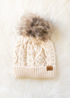 Solid Cable Knit Hat with Pom