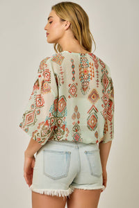 Printed Front Wrap Kimono Top