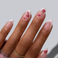 French Tip Press On Nails- Almond 3D Red Lips Valentine Nail: Date Night