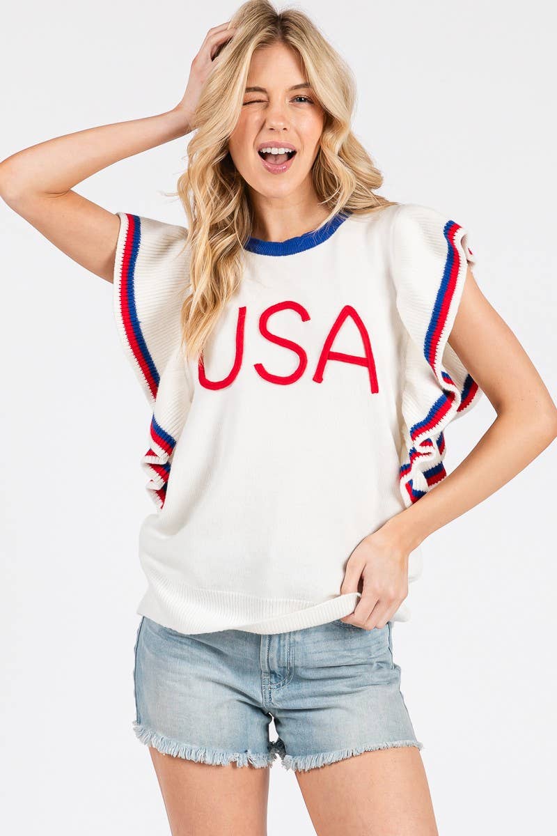 American Sweater with Ruffle Sleeve