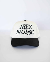Jeez Louise Unisex Trucker Hat - Black & Cream