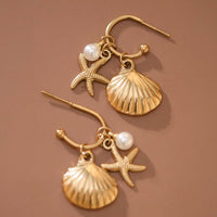 Shell and Starfish and Pearl Earrings
