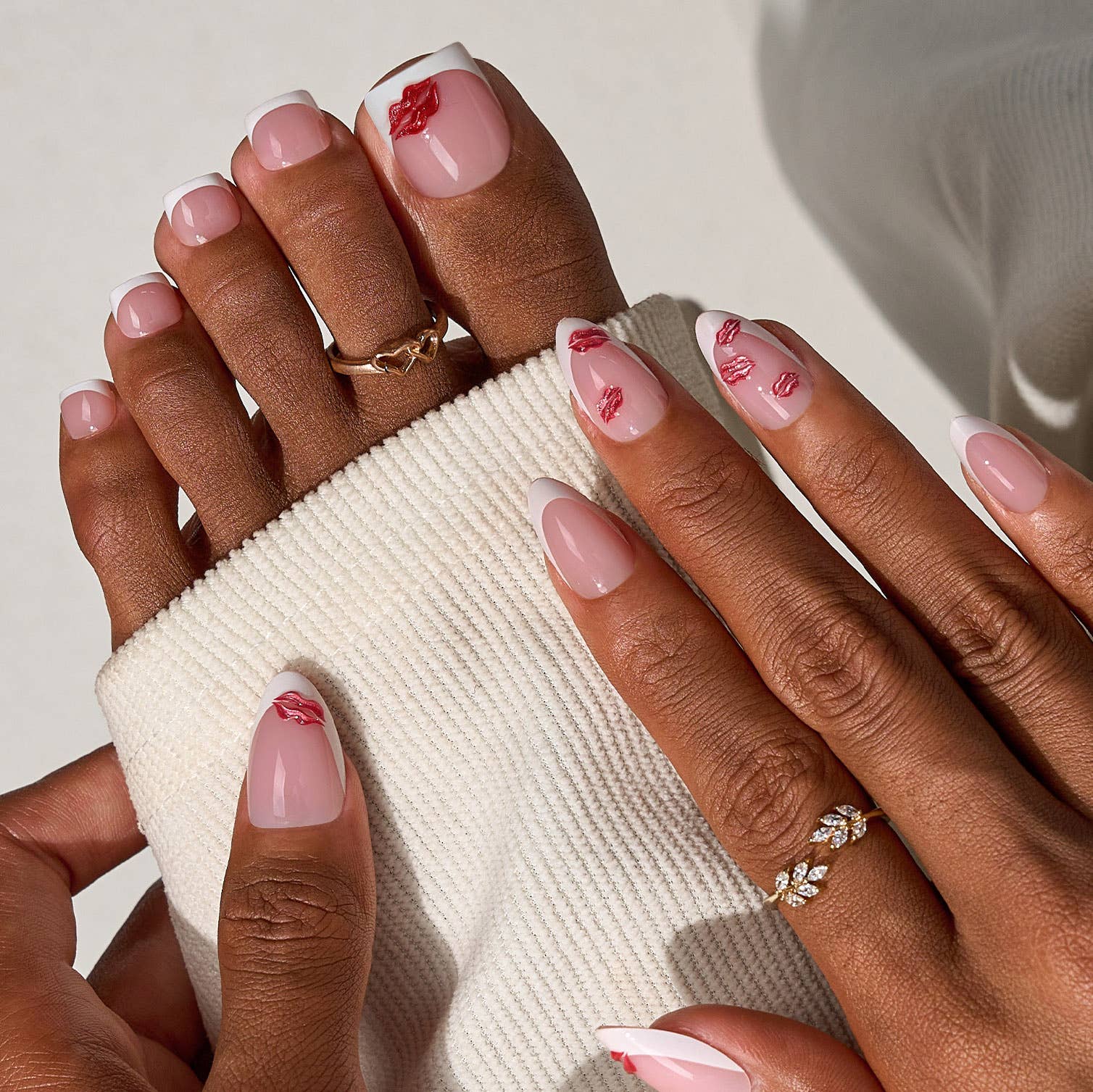 French Tip Press On Nails- Almond 3D Red Lips Valentine Nail: Date Night