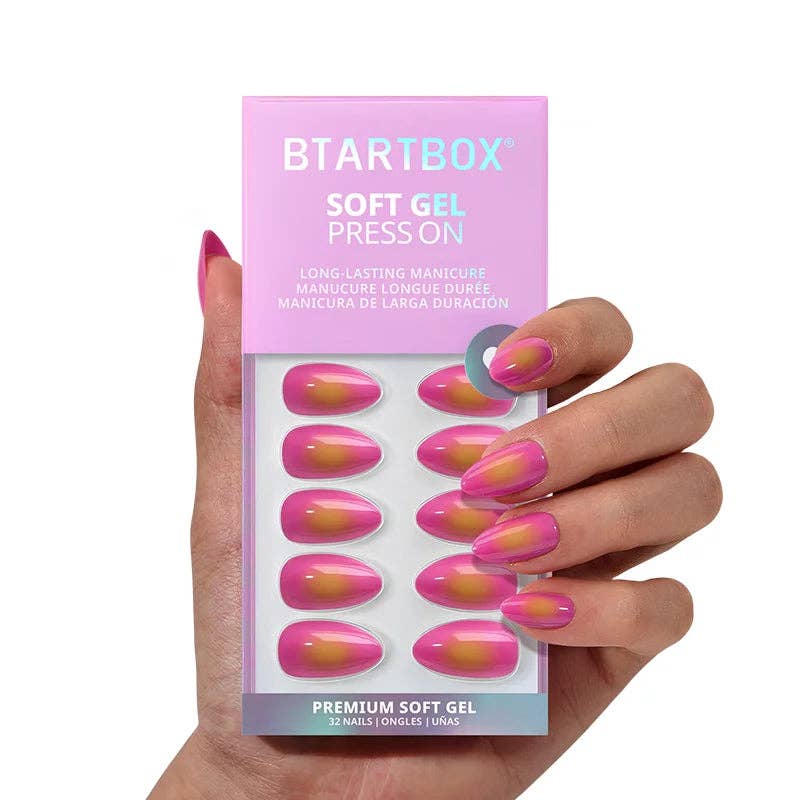 Hot Pink and Yellow Ombre Nails - Almond Press On Nails Kit