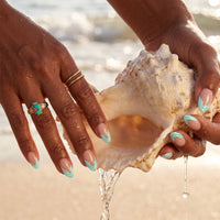 Summer Beach Blue Fake Nails-3D Starfish Shell French Design: Dotted Overalls