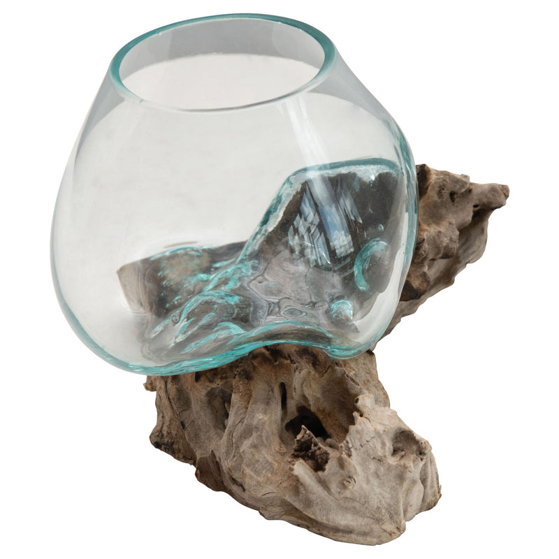 Glass Planter on Natural Wood Base