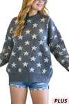 Plus Size Star Patterned Crew Neck Sweater