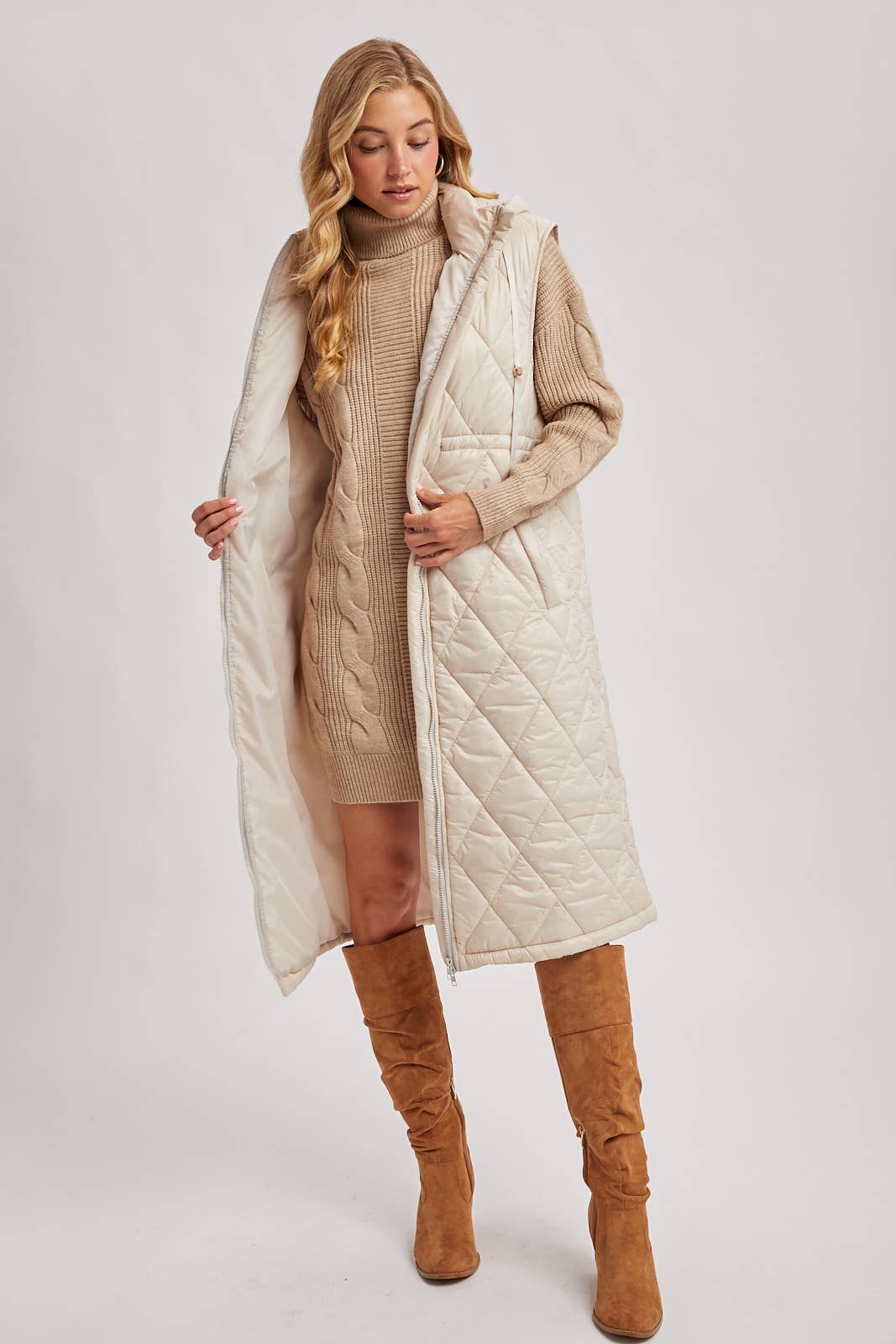 Diamond Quilt Puffer Long Line Vest