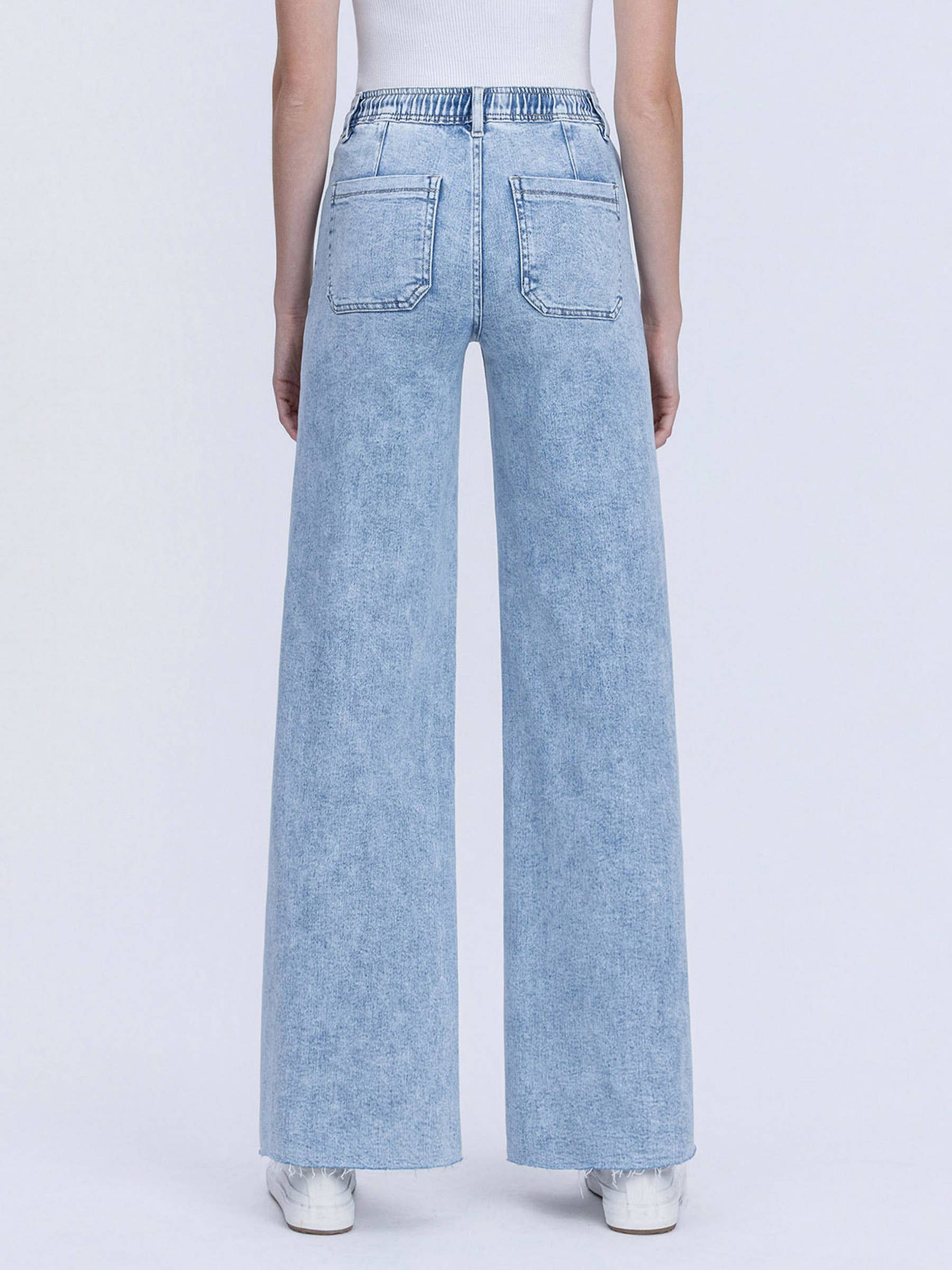 HIGH RISE DRAWSTRING WAISTBAND WIDE LEG JEANS