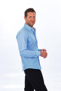 Hustle Sport Shirt - Long Sleeve - Light Blue Banker Stripe: Slim / XL