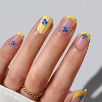 Yellow French Press On Nails - Short Square Nails Wholesale: Meadow Daisy