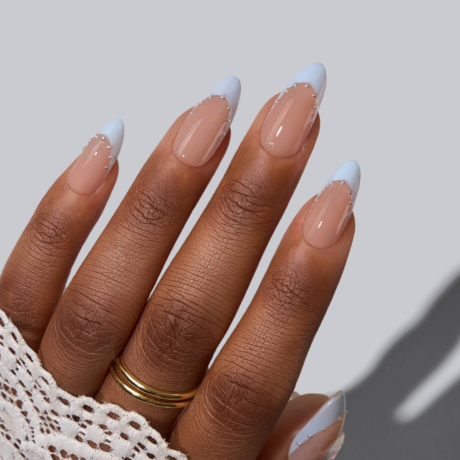 Short Square French Tip Nails - Wedding Press On Nails Bulk: Porch Sky