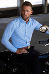 Hustle Sport Shirt - Long Sleeve - Light Blue Banker Stripe: Slim / XL