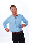 Hustle Sport Shirt - Long Sleeve - Light Blue Banker Stripe: Slim / XL