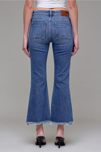 Medium Wash Frayed Hem Cargo Crop Flare