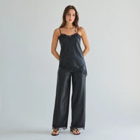 Lace Trim Vegan Leather Cami Top & Pants Set
