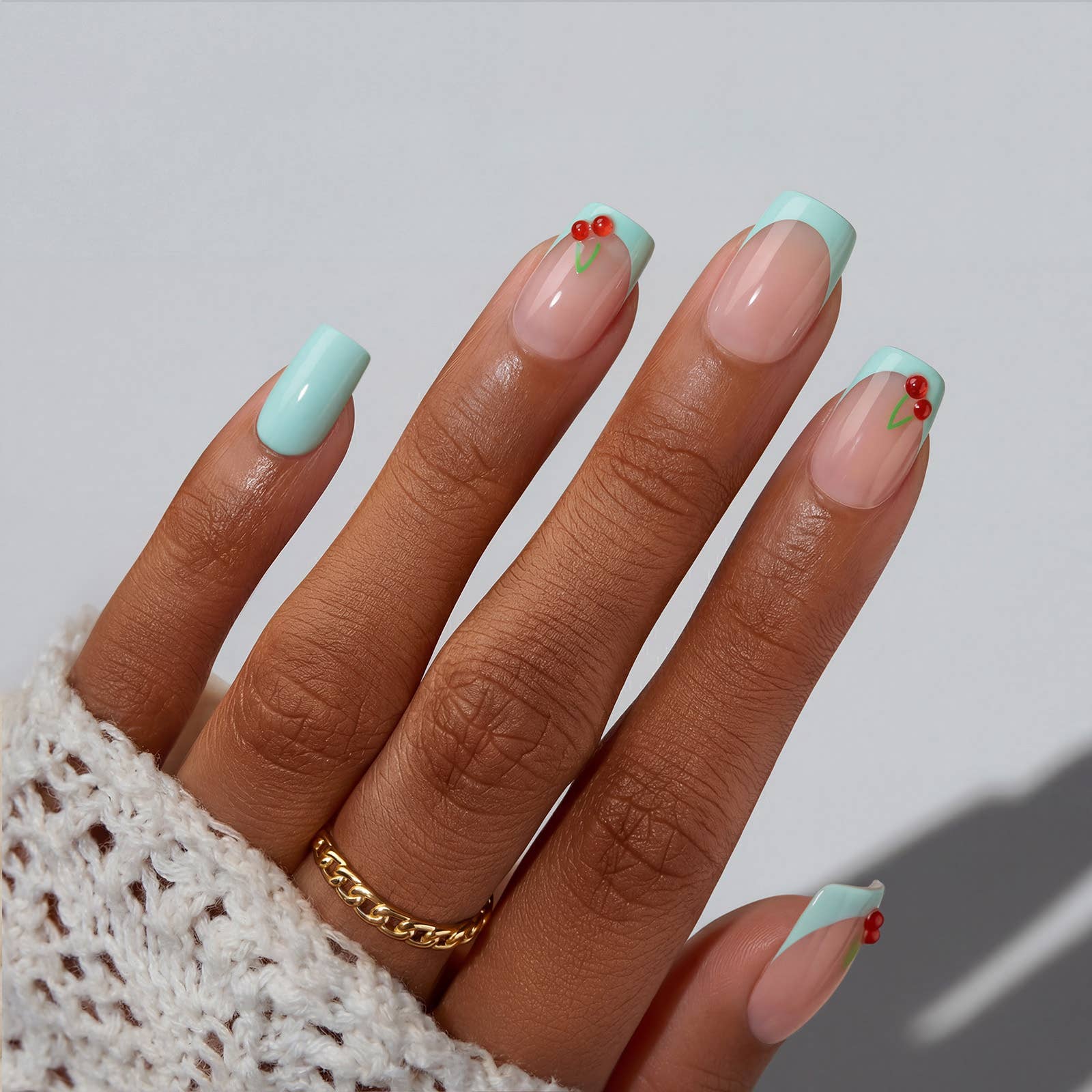 Short Square French Tip Nails - Wedding Press On Nails Bulk: Blueberry Rain
