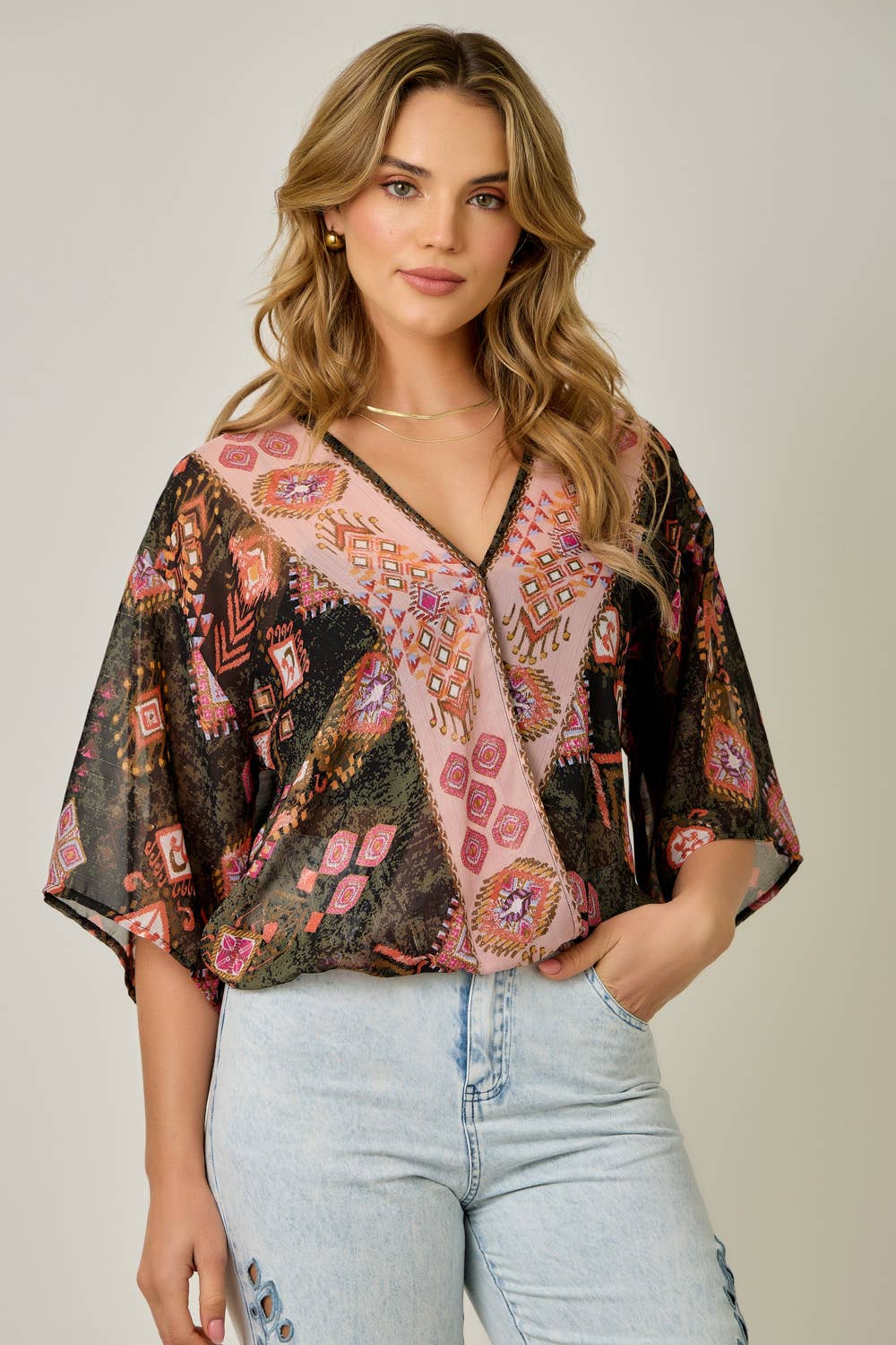 Printed Front Wrap Kimono Top