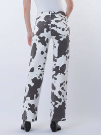 HIGH RISE FULL LENGTH COW PRINT WIDE JEANS