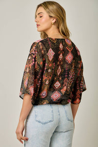 Printed Front Wrap Kimono Top