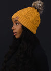 Solid Cable Knit Hat with Pom