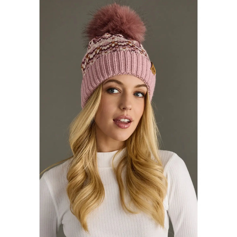 Pink Patterned Pom Hat