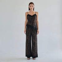 Brushed Leopard Print Lace Trim Pants