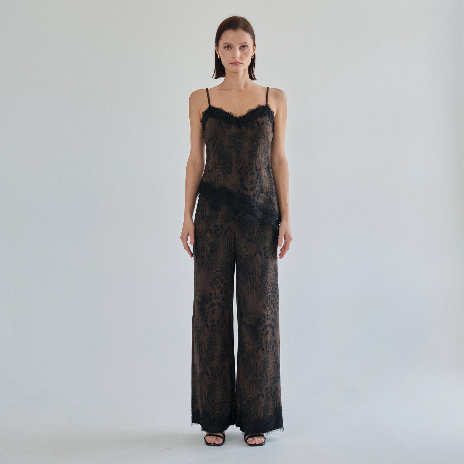 Brushed Leopard Print Lace Trim Pants