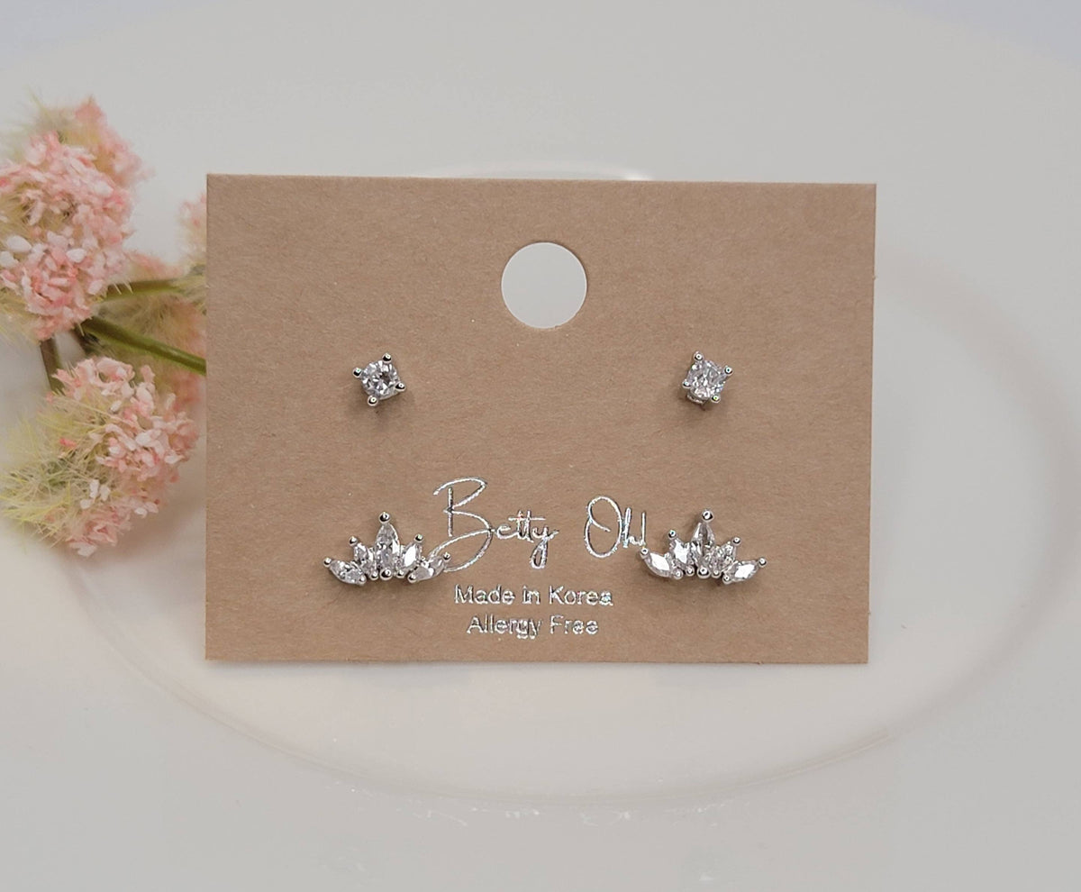 Silver Two Pair Set Studs