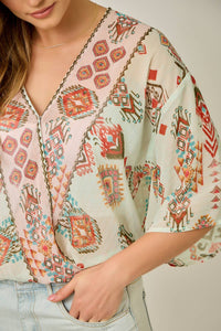 Printed Front Wrap Kimono Top