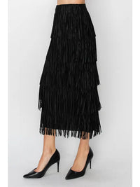 Layered Fringe Maxi Skirt