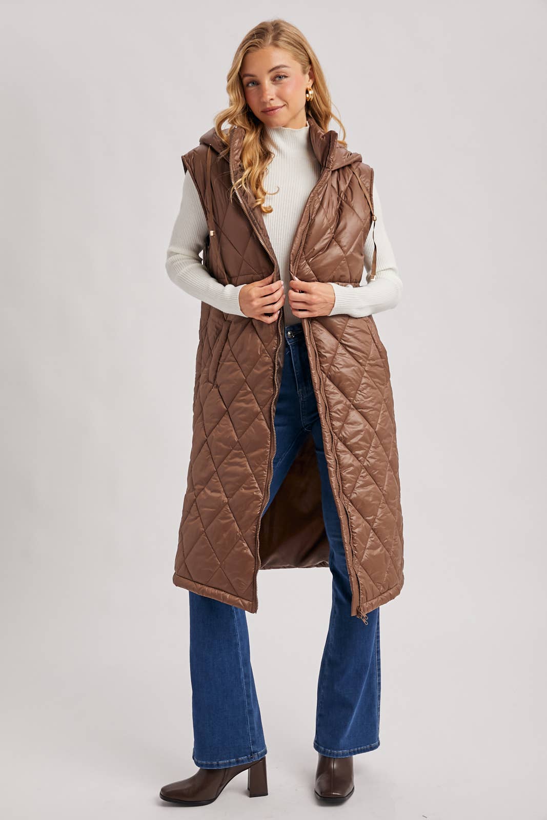 Diamond Quilt Puffer Long Line Vest