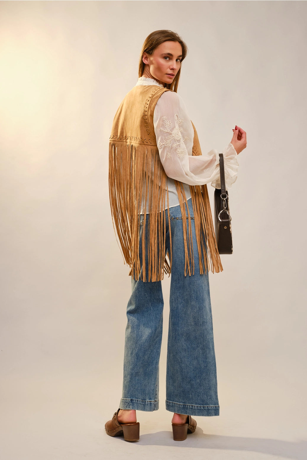 Sueded Cropped Fringe Vest