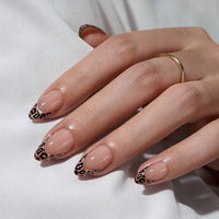 Short Oval French Tip Nails Press On - 30 Stick On Nails Kit: Espresso Leopard