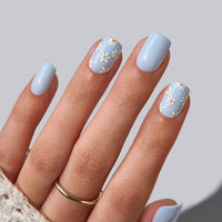 Yellow French Press On Nails - Short Square Nails Wholesale: Meadow Daisy