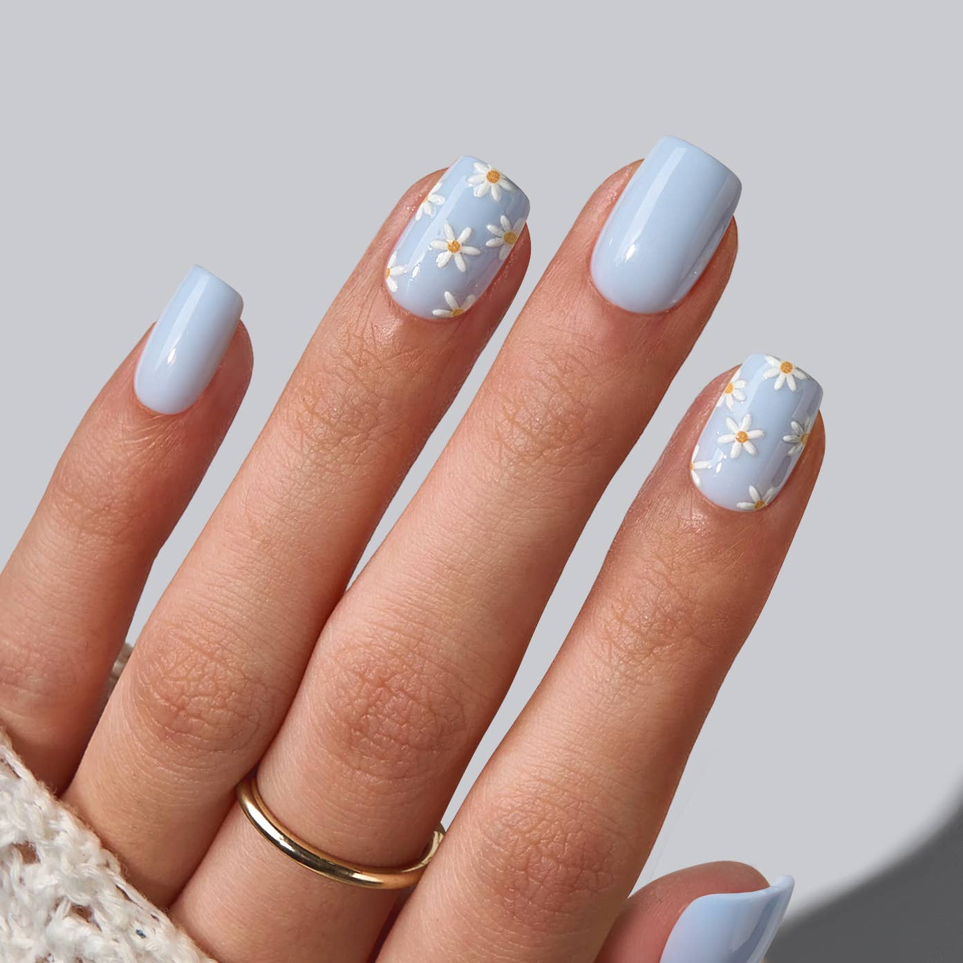 Short Square French Tip Nails - Wedding Press On Nails Bulk: Blueberry Rain