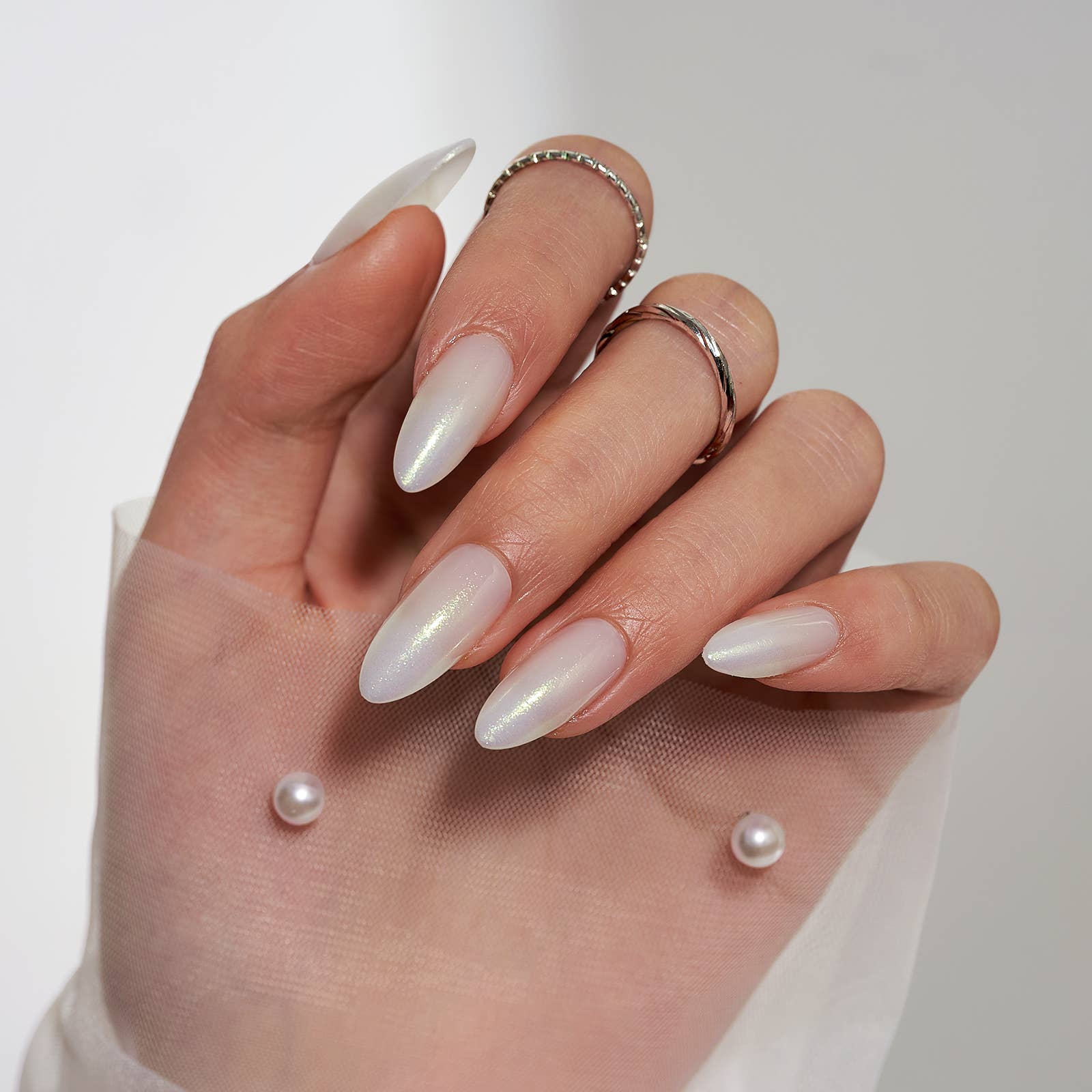 Chrome French Tip Press On Nails- BTARTBOX Square Fake Nails: Evening Attire
