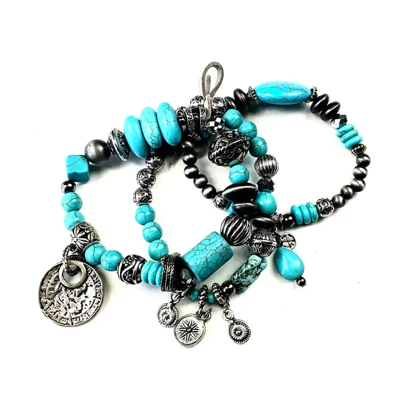 Triple Beaded Charm Bracelet