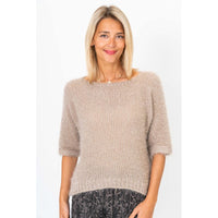 Short Sleeve Fluffy Knit Italian Sweater