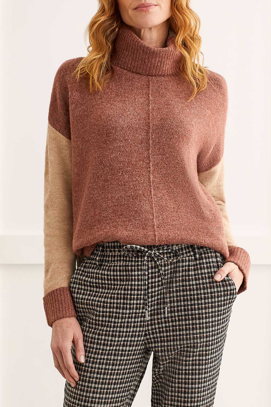 Color Block Turtleneck Sweater