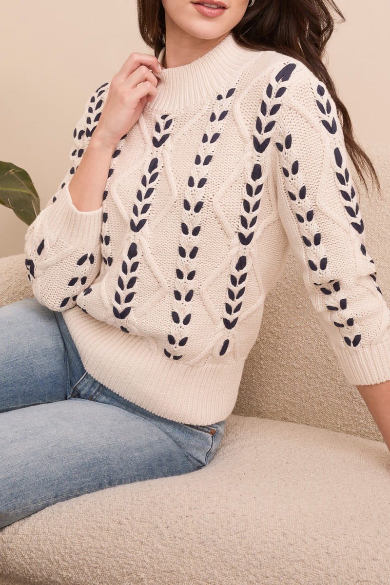 Cable Knit 3/4 Sleeve Sweater