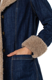 Sherpa Trimmed Long Denim Jacket