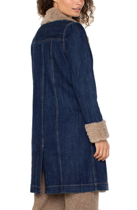 Sherpa Trimmed Long Denim Jacket