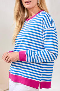 Striped Crew Neck with Pink Cuff