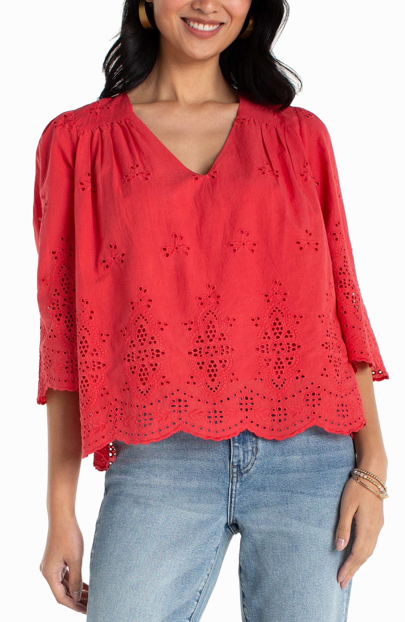 Red Eyelet Top
