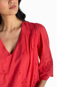 Red Eyelet Top
