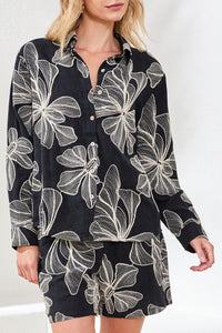 Black and Floral Viscose Blouse