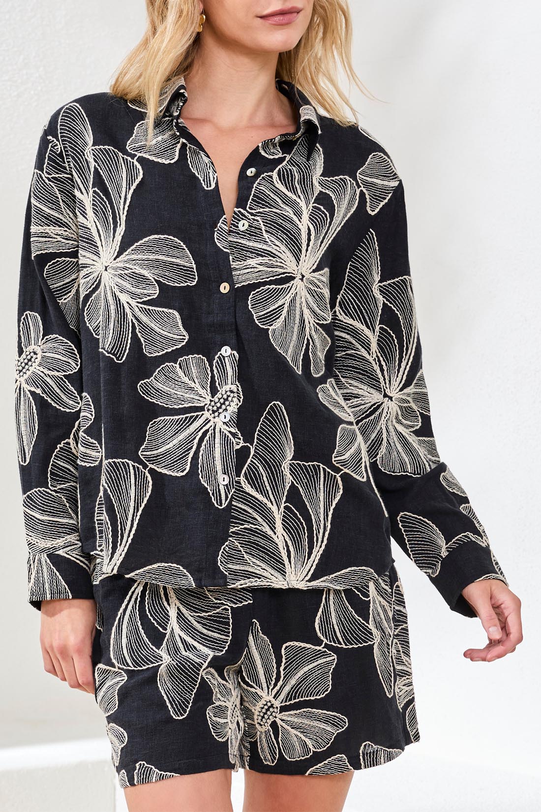 Black and Floral Viscose Blouse