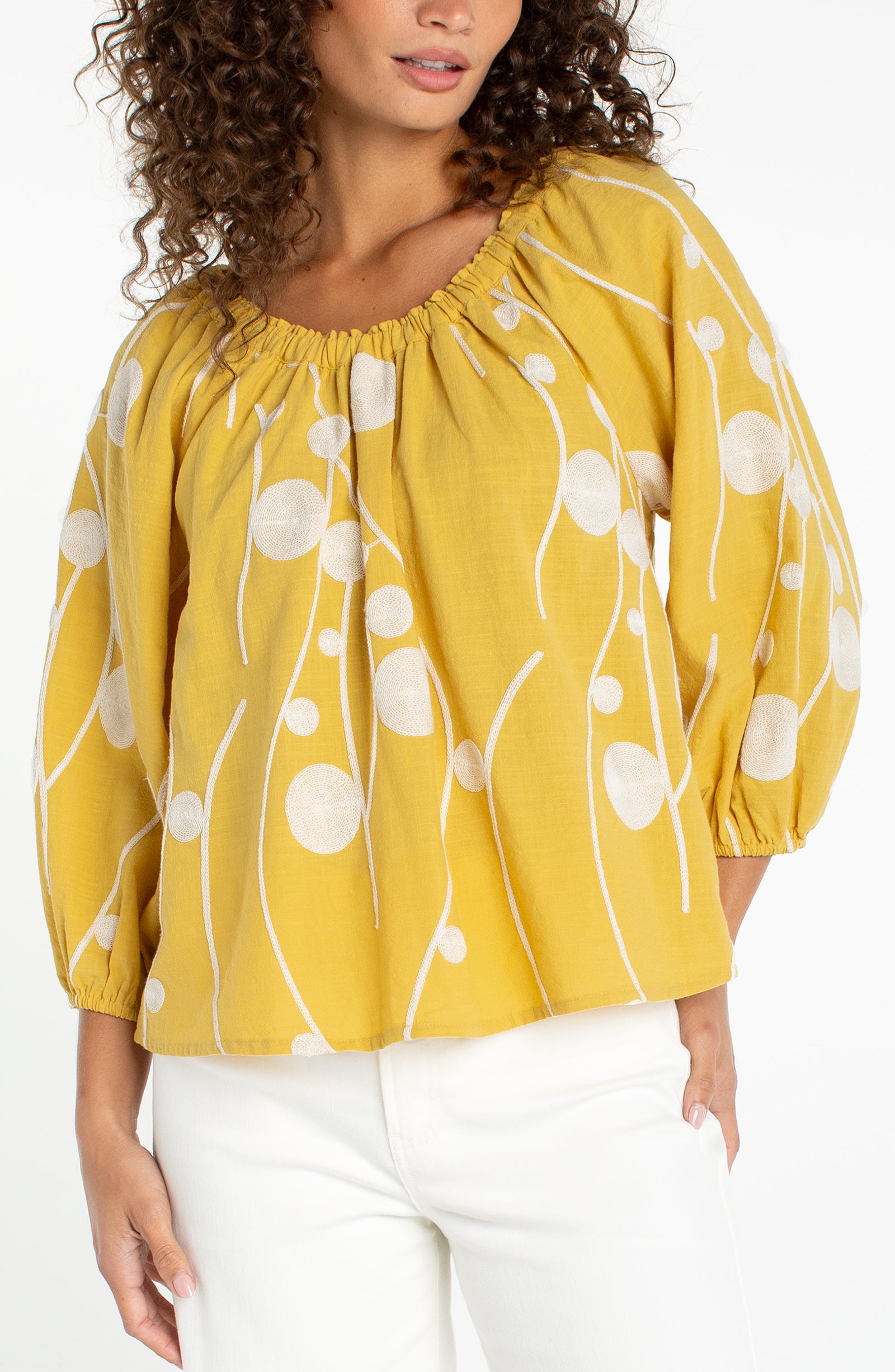 Yellow 3/4 Sleeve Woven Top